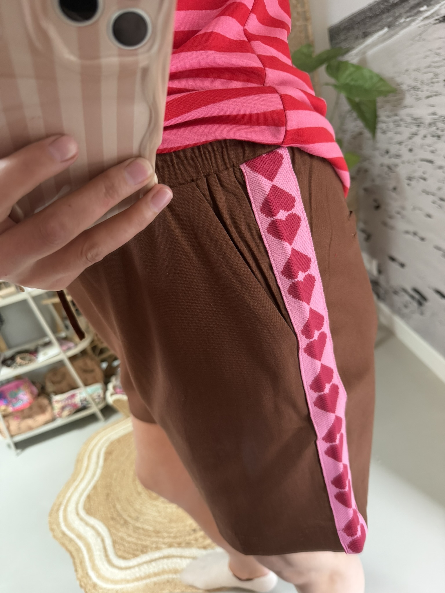 Short met hartjes bies - Azzurro - Bruin/Roze - Afbeelding 3