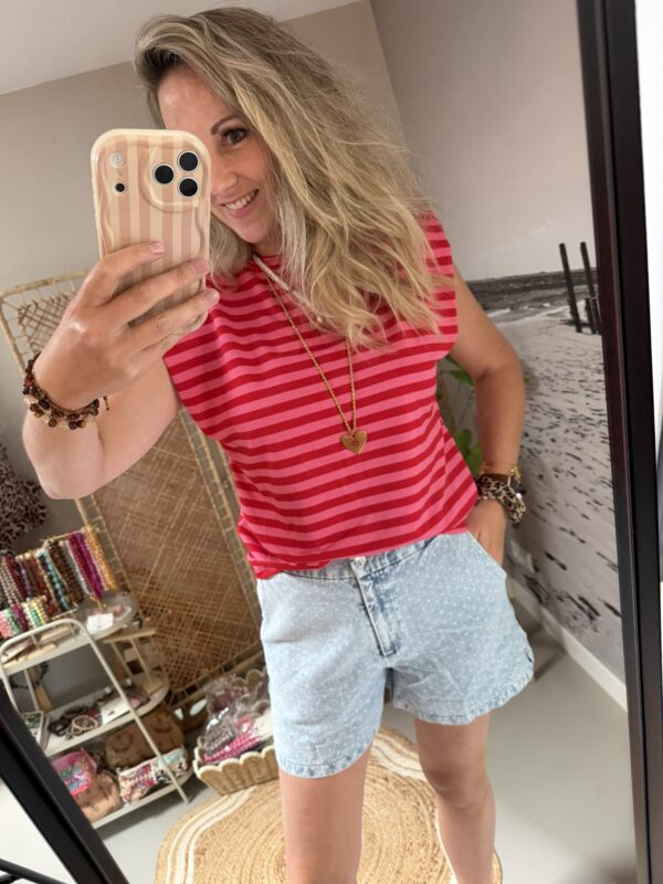 Top 'Flo' - Mouwloos - Azzurro - Beige