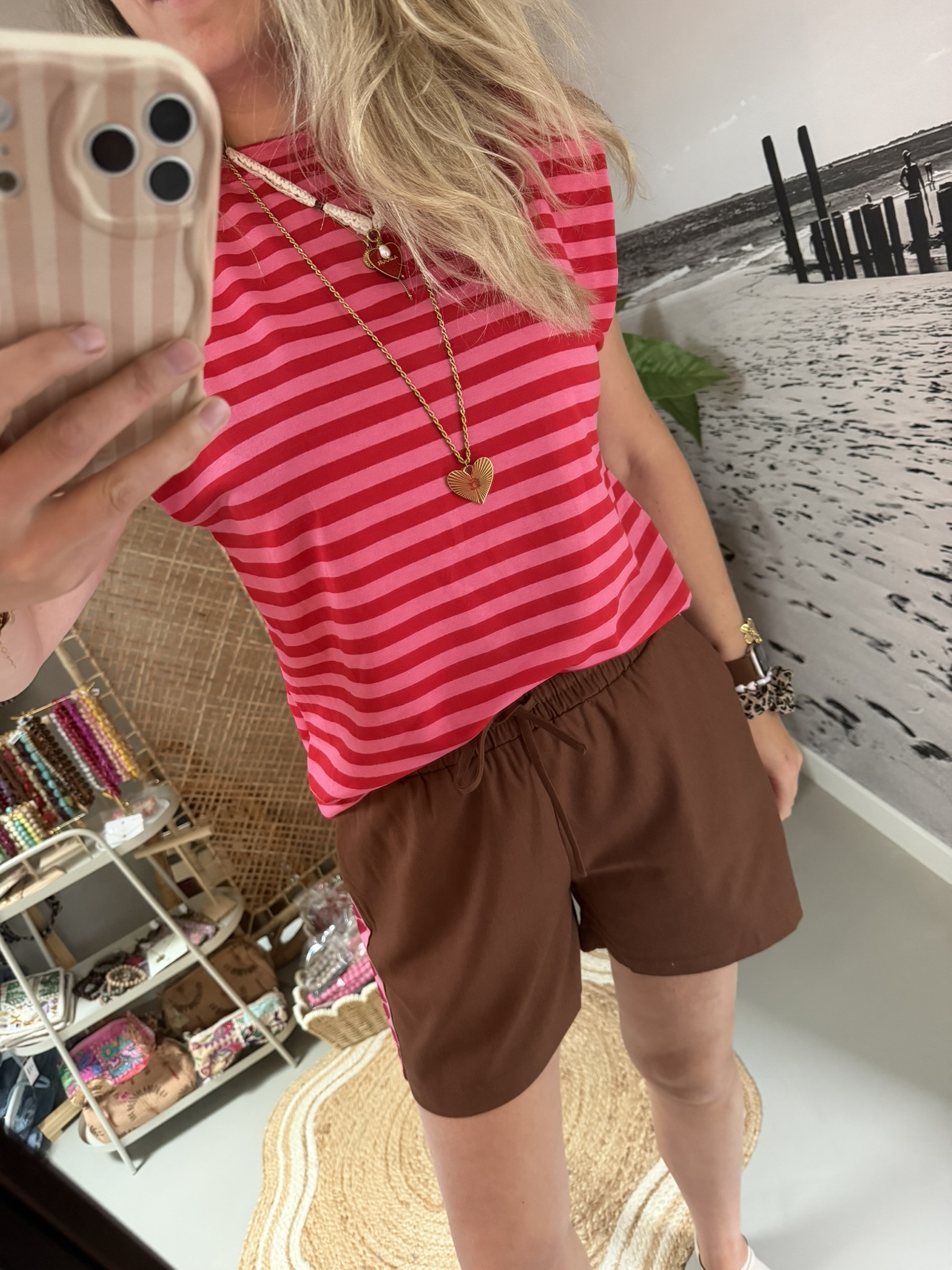 Short met hartjes bies - Azzurro - Bruin/Roze - Afbeelding 5