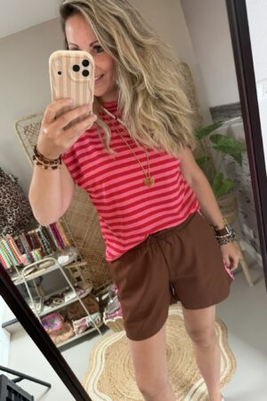 Top 'Flo' - Mouwloos - Azzurro - Streep Rood/Roze