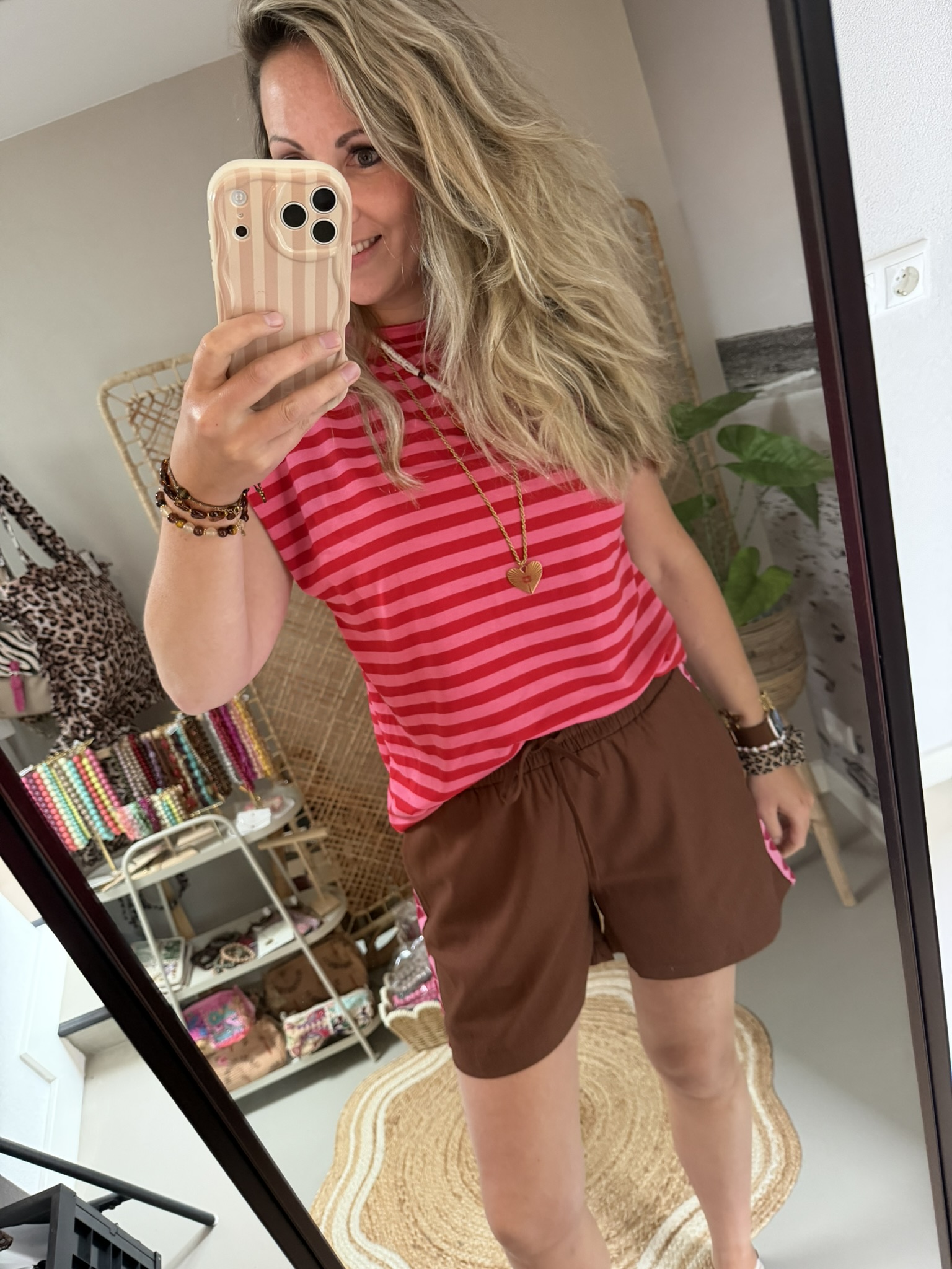 Short met hartjes bies - Azzurro - Bruin/Roze - Afbeelding 6