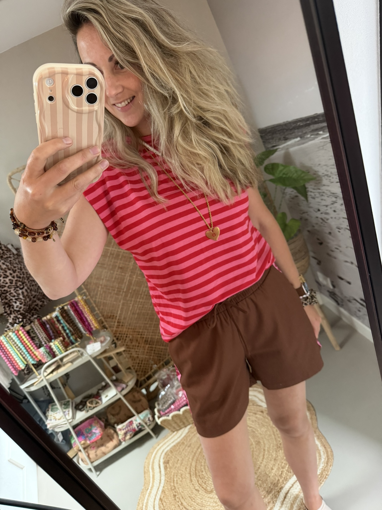 Short met hartjes bies - Azzurro - Bruin/Roze - Afbeelding 4