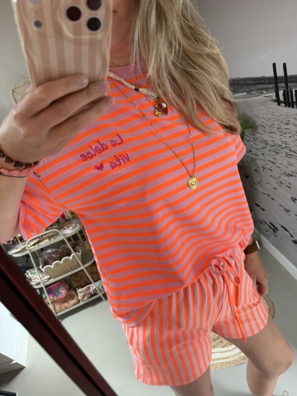 Comfy setje streep - Roze/Oranje