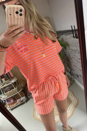 Comfy setje streep - Roze/Oranje