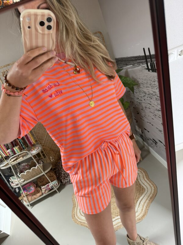 Comfy setje streep - Roze/Oranje