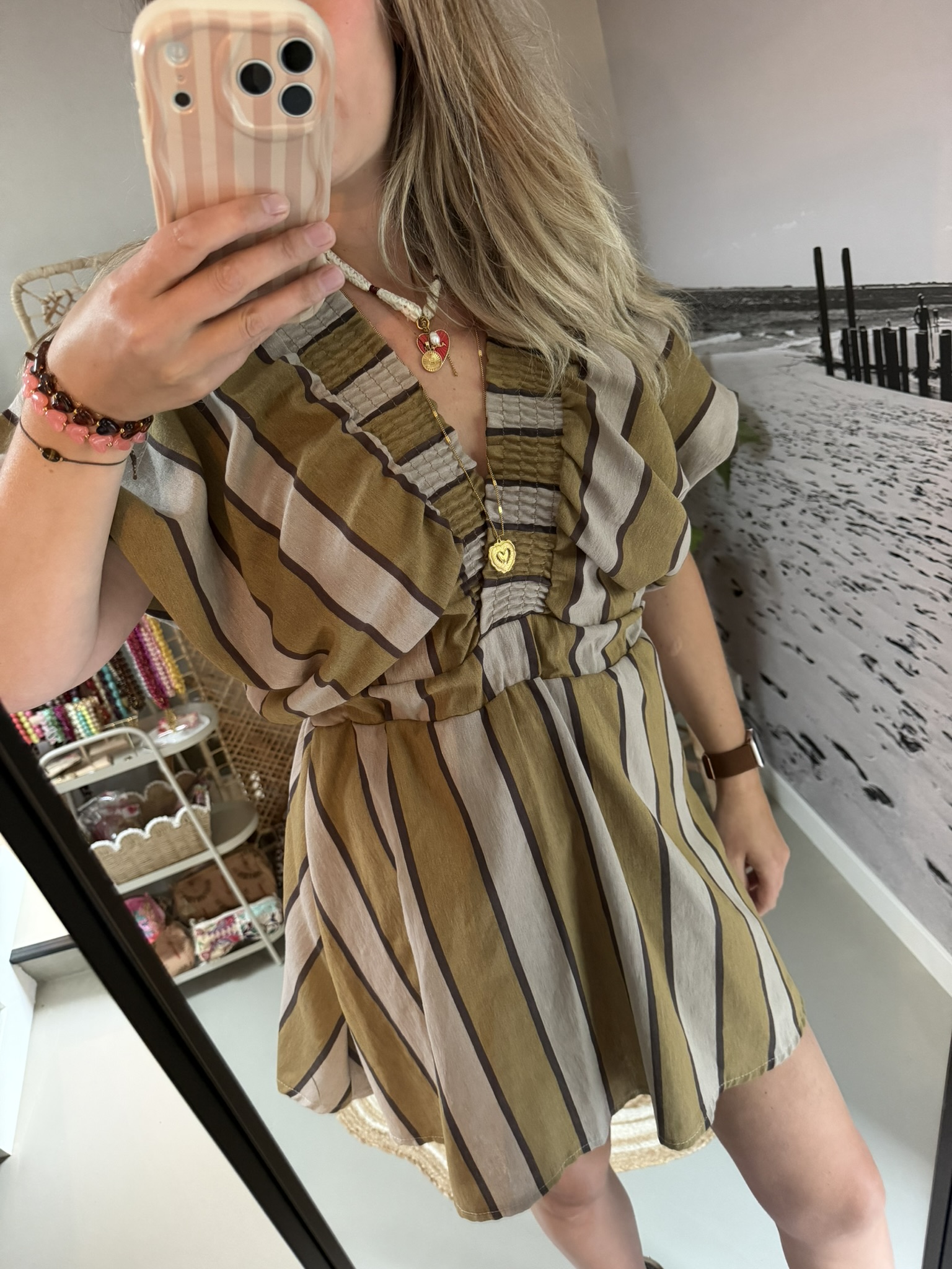 Jurkje streep - Olijfgroen/Taupe - Afbeelding 2