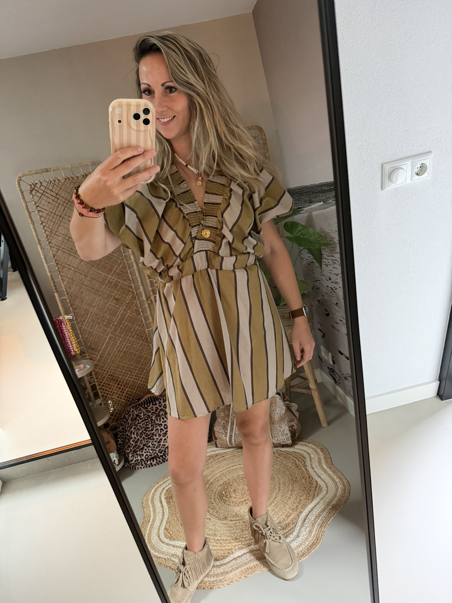 Jurkje streep - Olijfgroen/Taupe