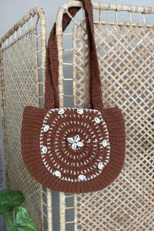 Bag 'Boho' rond - Bruin/Schelpjes