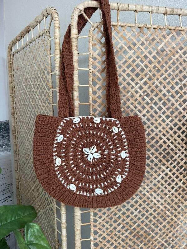 Bag 'Boho' rond - Bruin/Schelpjes