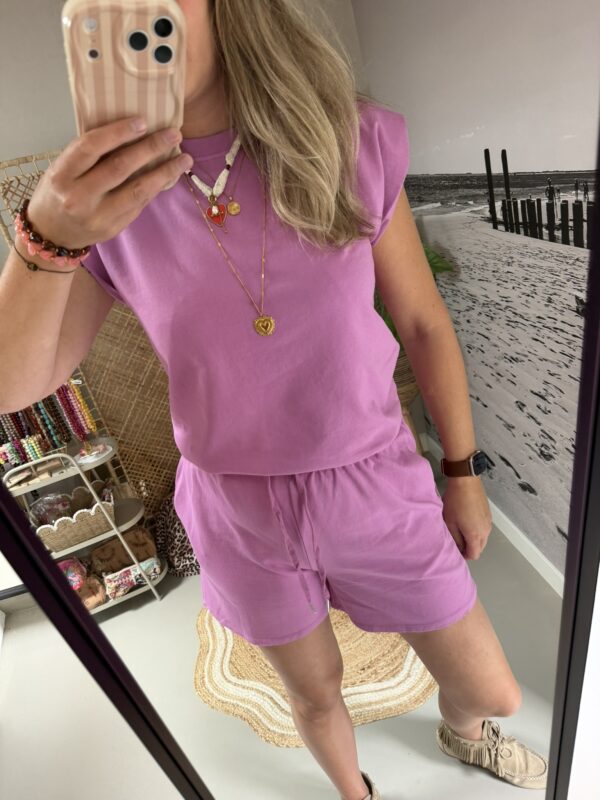 Comfy setje met kapmouwtje - Roze/Paars