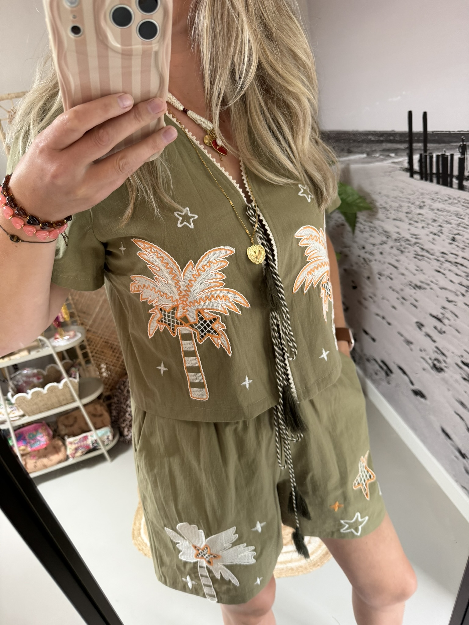 Set Palmtree - Olijfgroen/Beige - Afbeelding 2