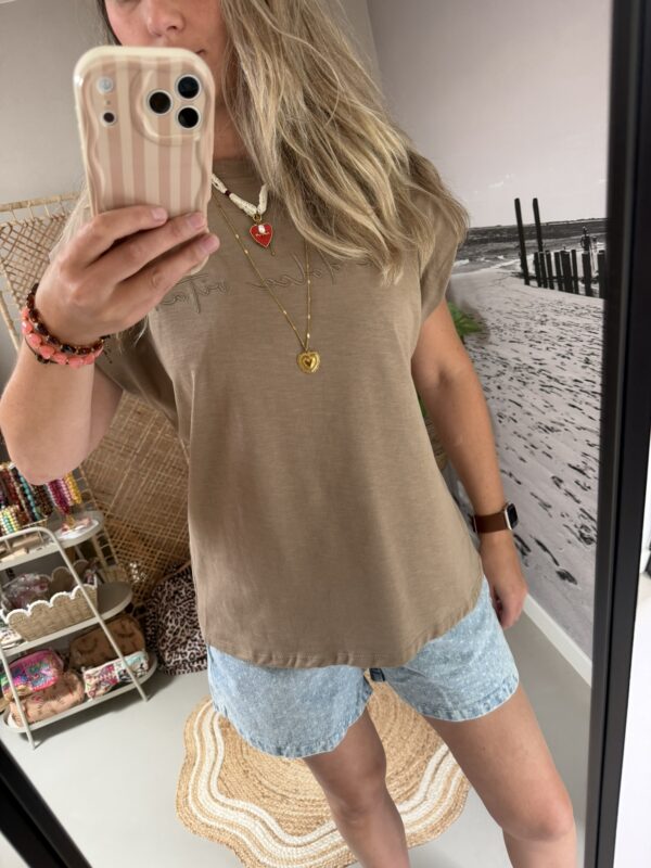 Top 'La Dolce Vita' - Kapmouwtje - Taupe