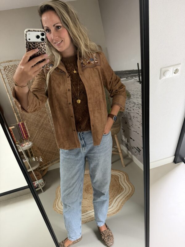 Blouse 'Bloem' - Camel/Blauw -- InApril1986