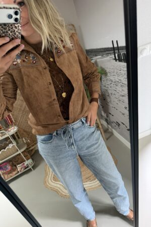 Blouse 'Bloem' - Camel/Blauw -- InApril1986