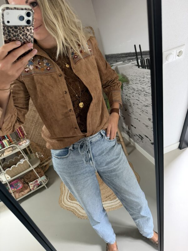 Blouse 'Bloem' - Camel/Blauw -- InApril1986