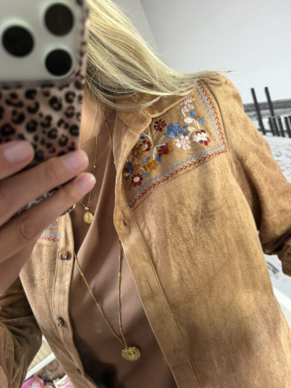 Blouse 'Bloem' - Camel/Blauw -- InApril1986