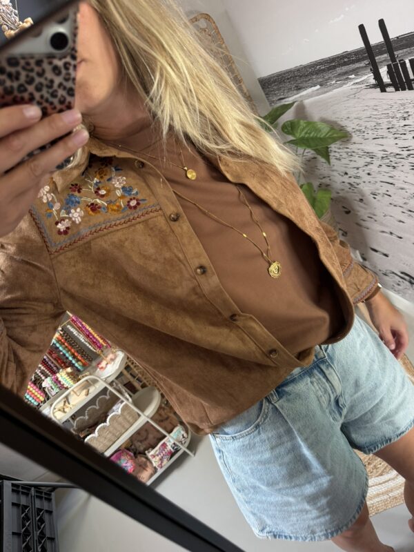 Blouse 'Bloem' - Camel/Blauw -- InApril1986