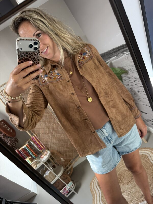 Blouse 'Bloem' - Camel/Blauw -- InApril1986