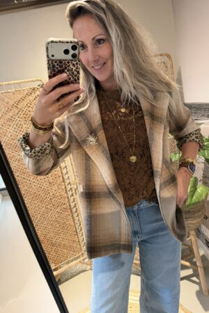 Blazer Ruitjes - Bruin met panter voering