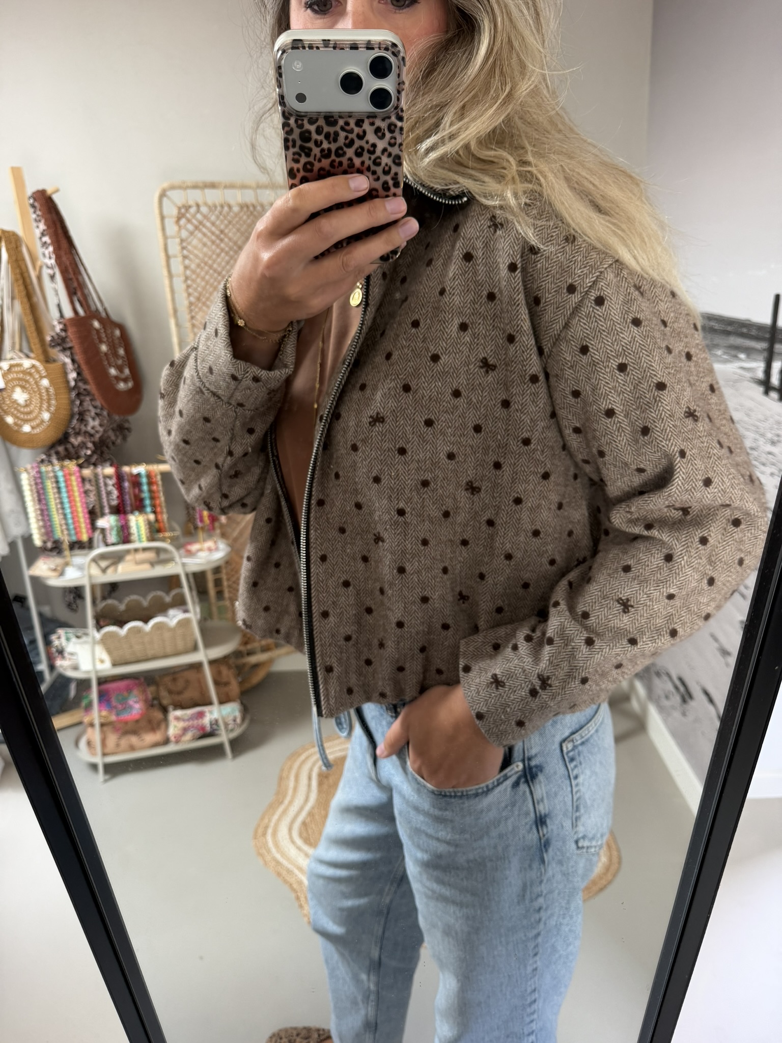 Jacket - Taupe met stipjes - Afbeelding 5