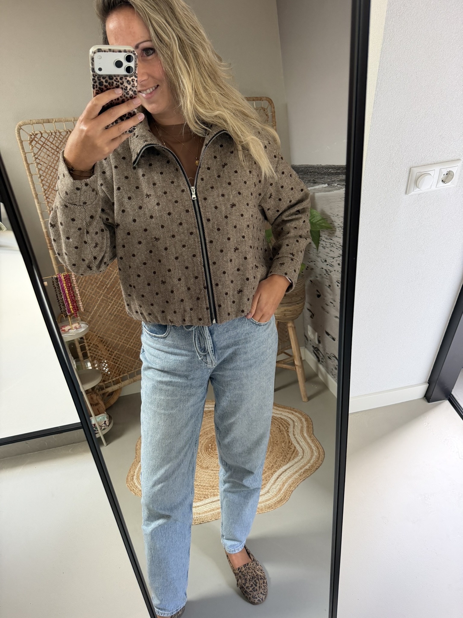 Jacket - Taupe met stipjes - Afbeelding 4