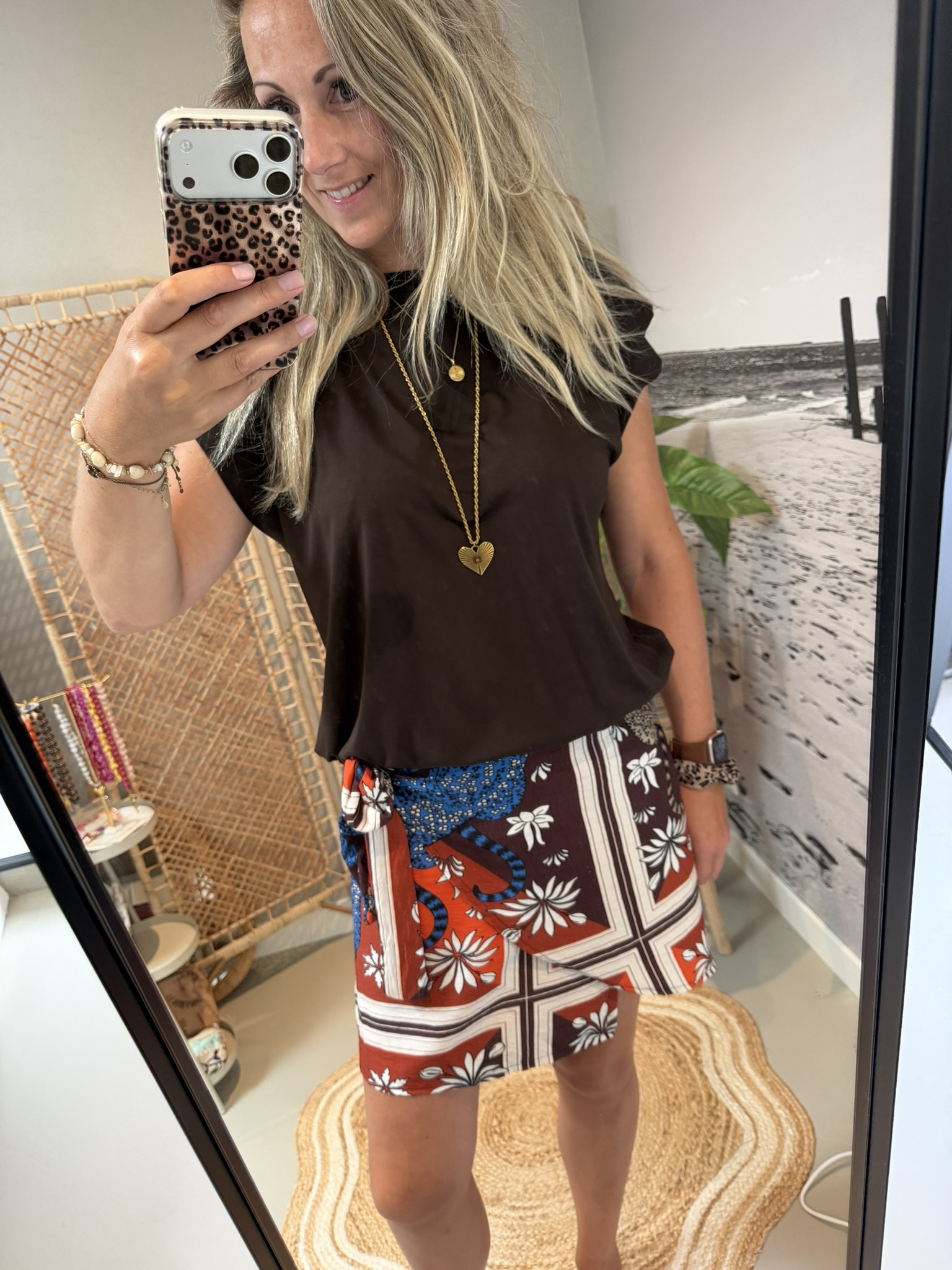 Overslag rokje - Bruin/Beige/Blauw - Afbeelding 3