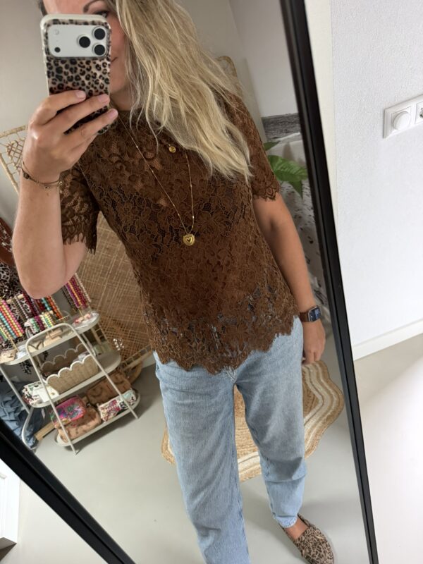 Kanten t-shirt - Bruin