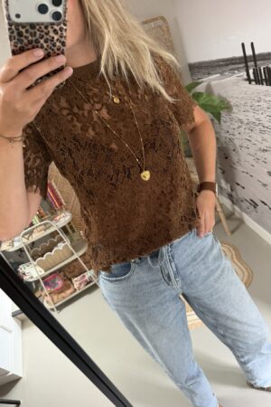 Kanten t-shirt - Bruin