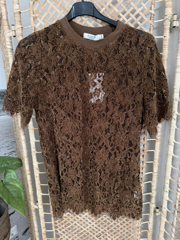 Kanten t-shirt - Bruin