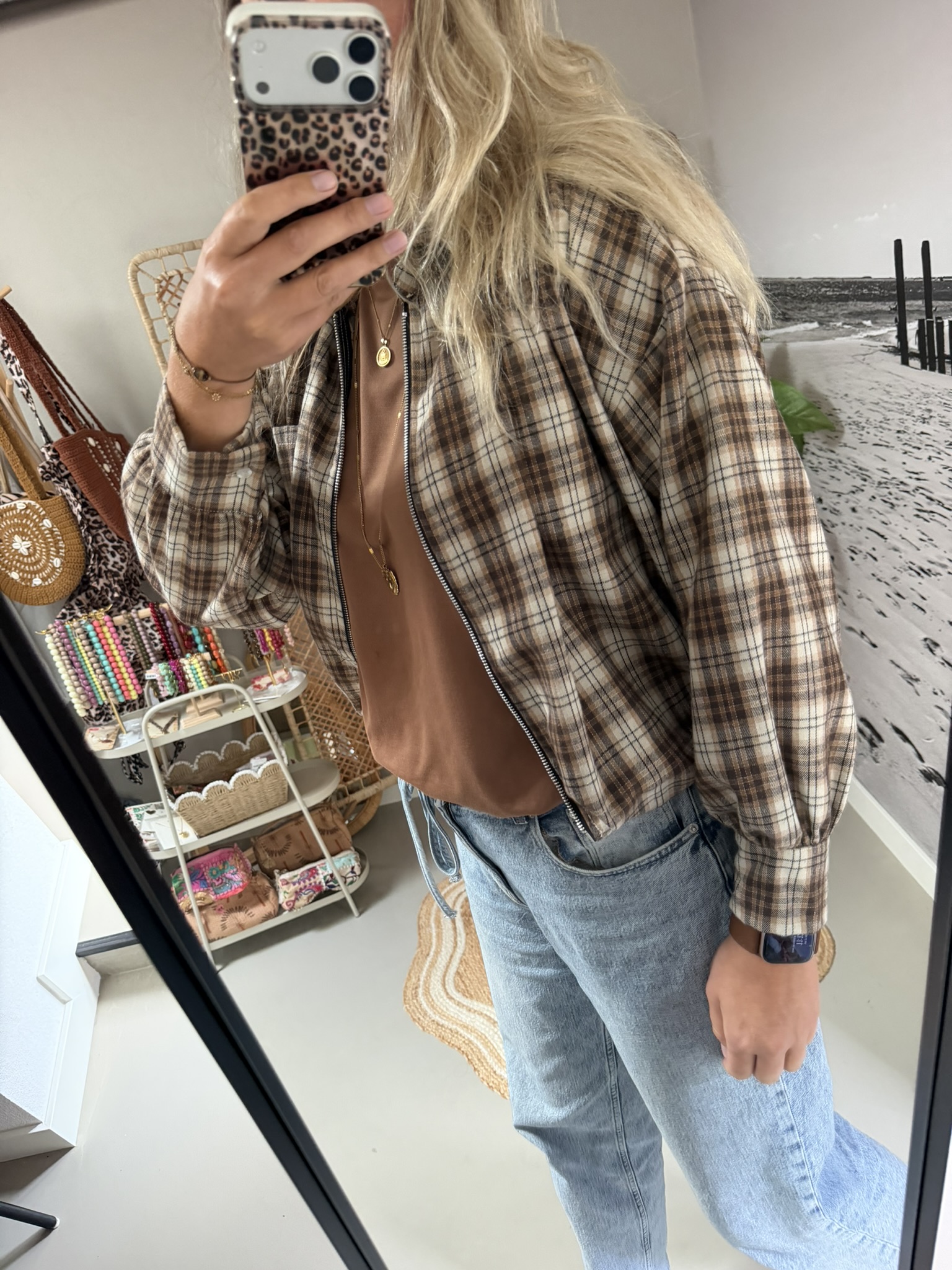 Blouse jasje/vestje ruitjes - Bruin/Taupe/Beige - Afbeelding 3