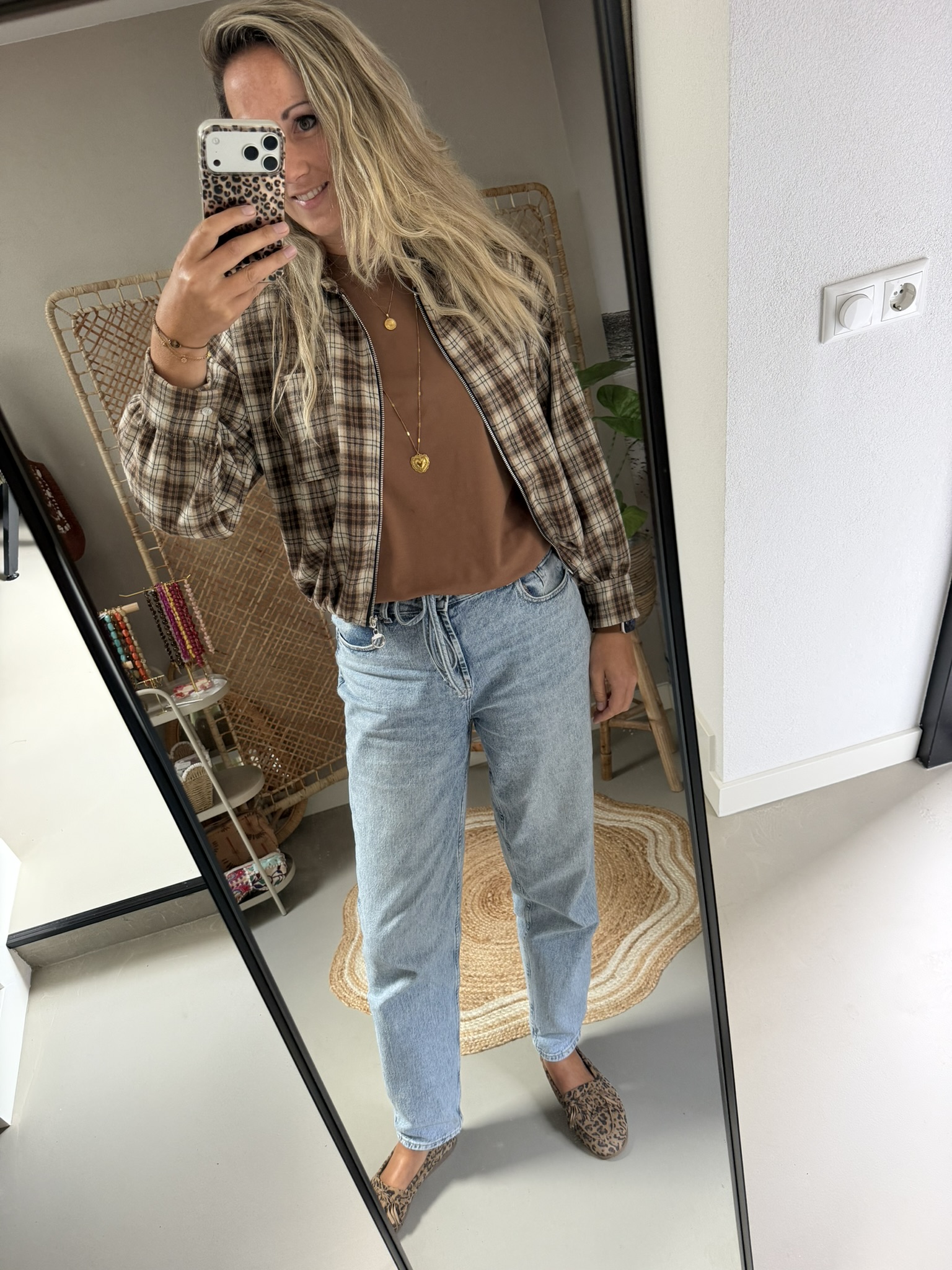 Blouse jasje/vestje ruitjes - Bruin/Taupe/Beige