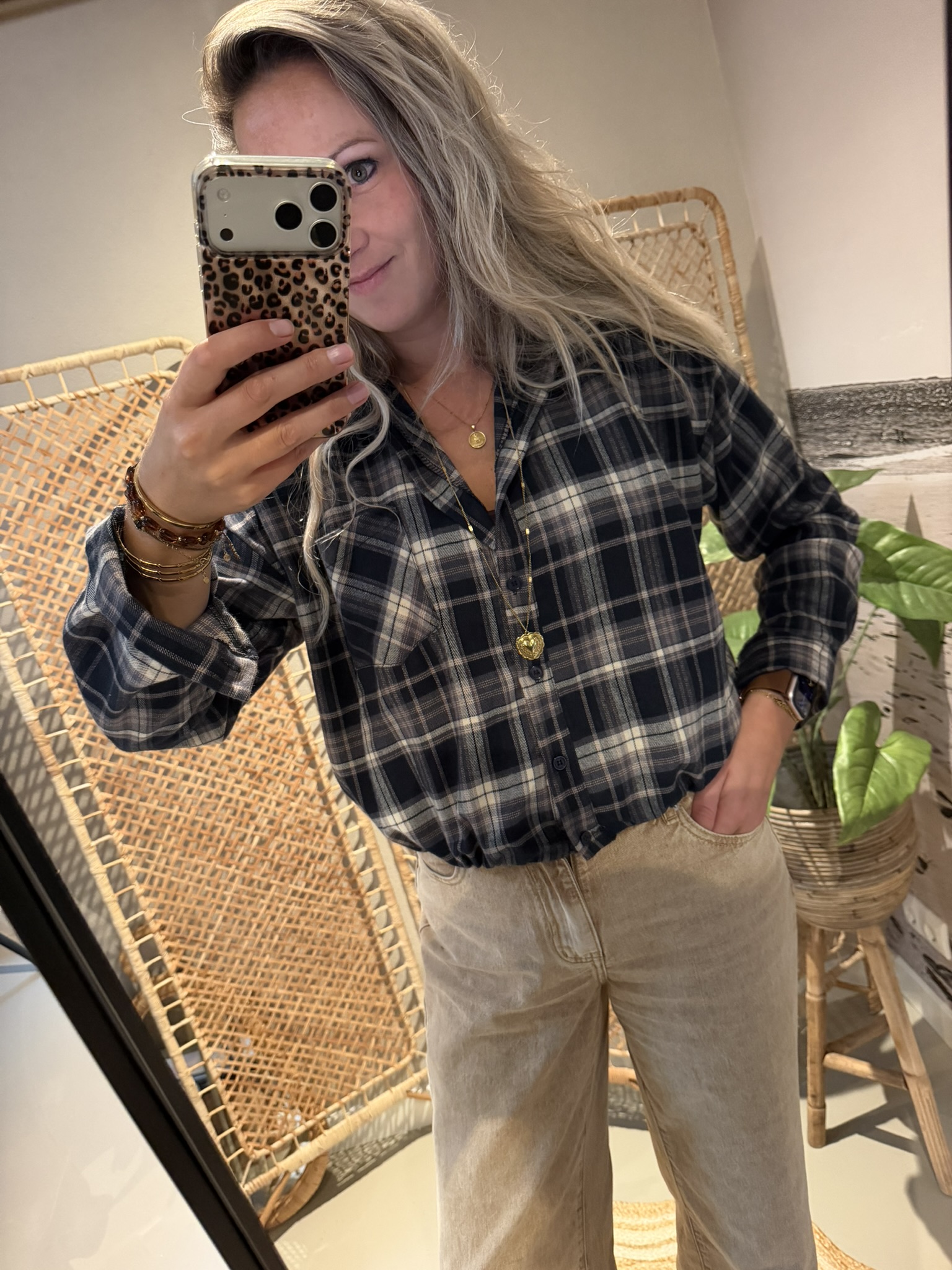 Blouse Ruitjes - Blauw/Beige