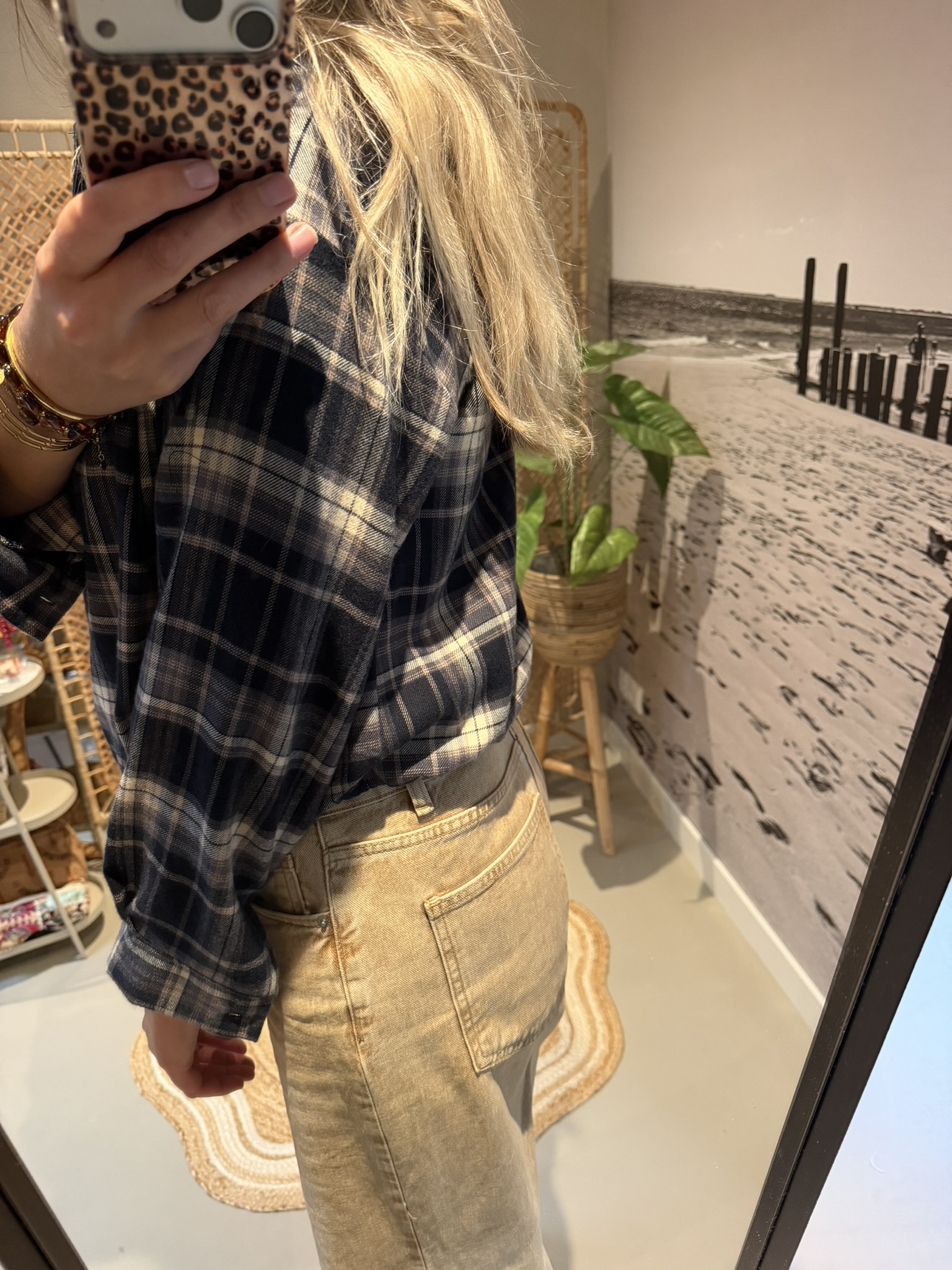 Blouse Ruitjes - Blauw/Beige - Afbeelding 3
