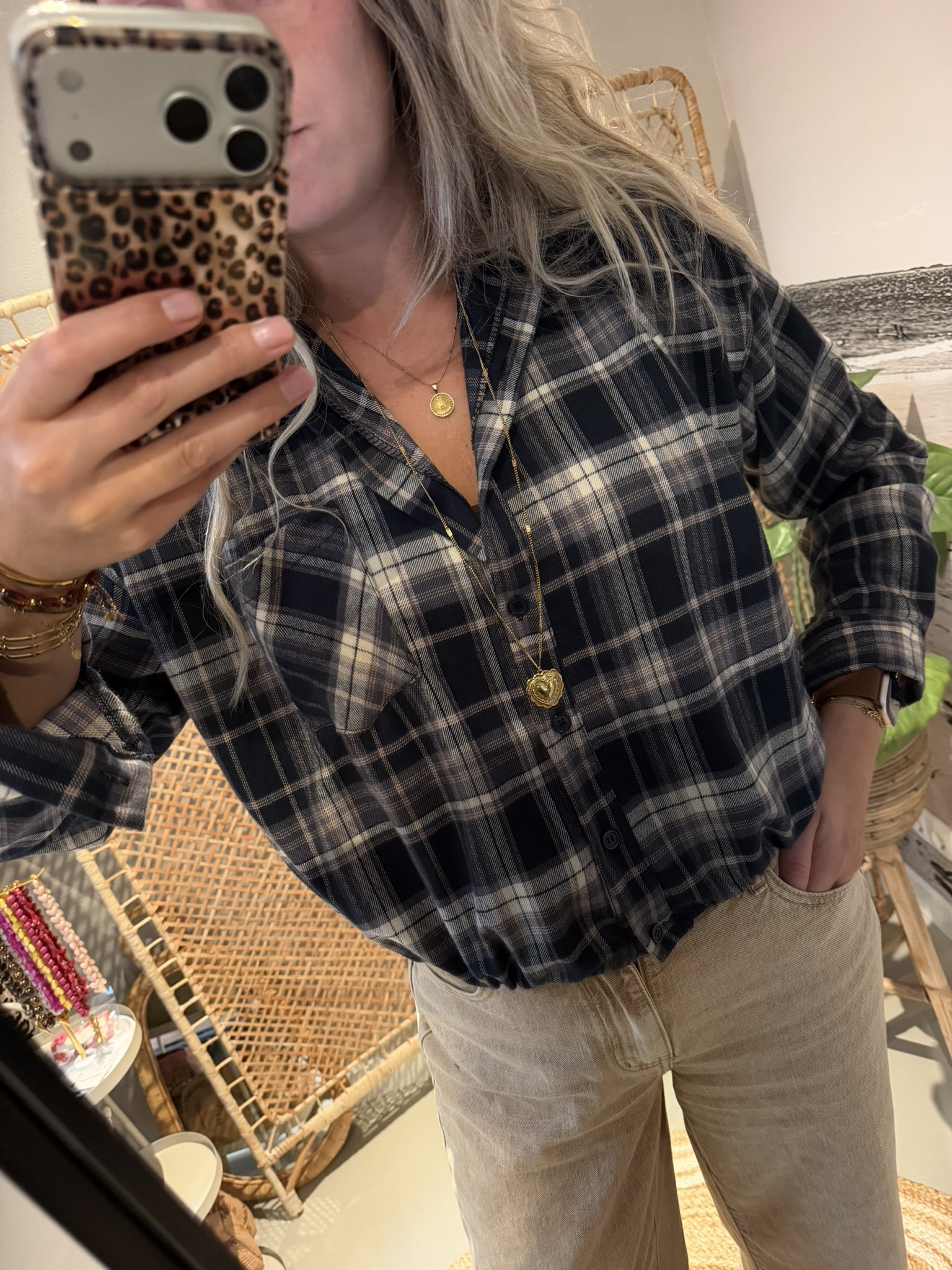 Blouse Ruitjes - Blauw/Beige - Afbeelding 4