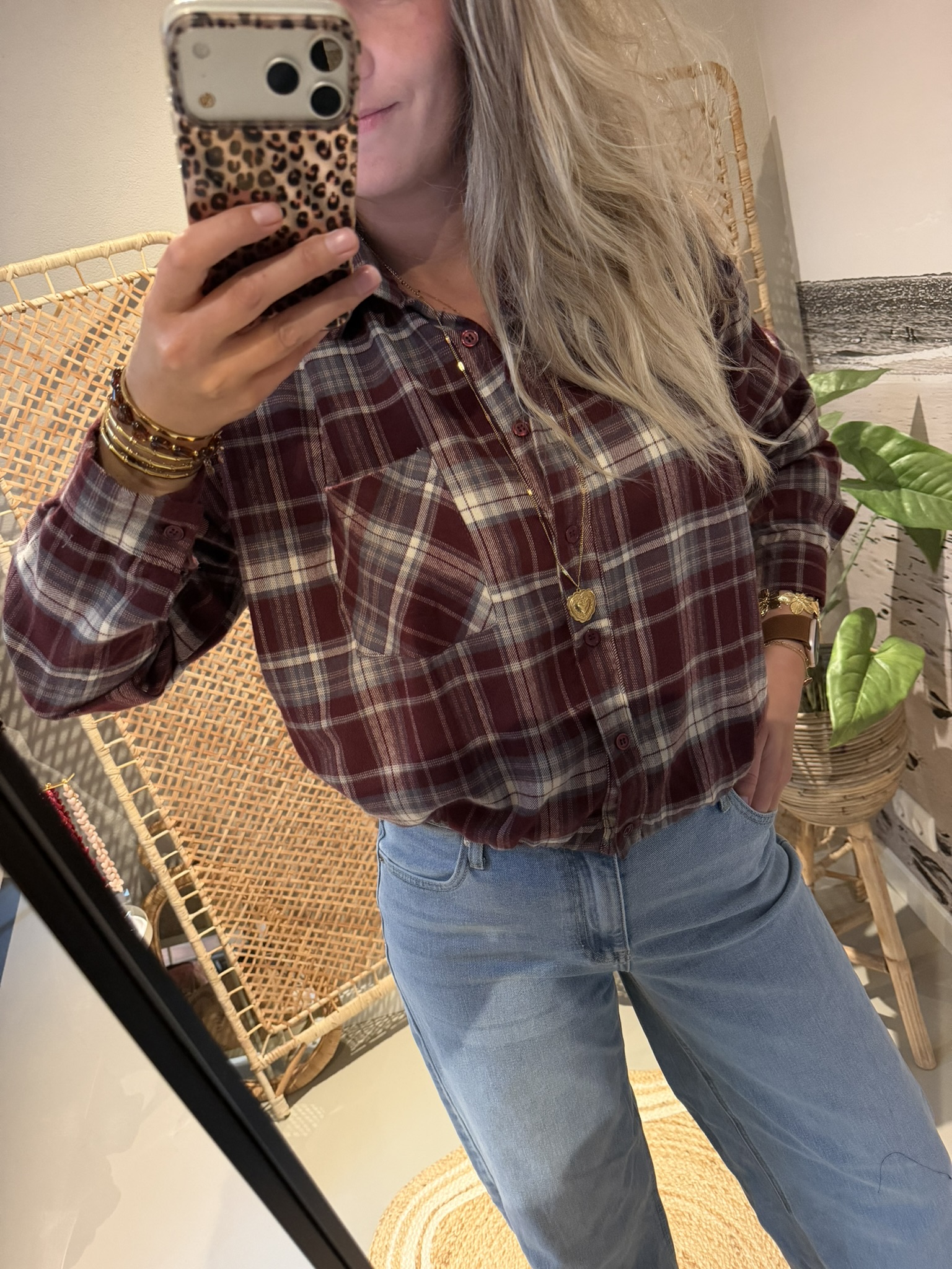 Blouse Ruitjes - Bordeaux/Beige/Blauw - Afbeelding 4