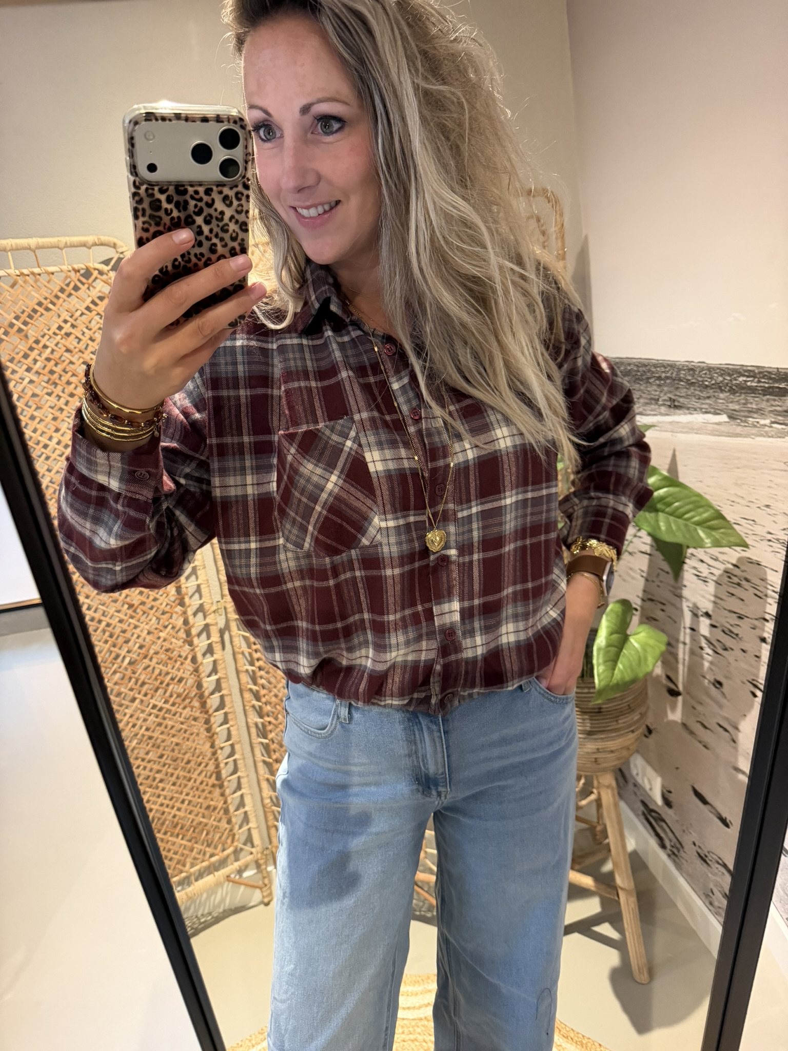 Blouse Ruitjes - Bordeaux/Beige/Blauw