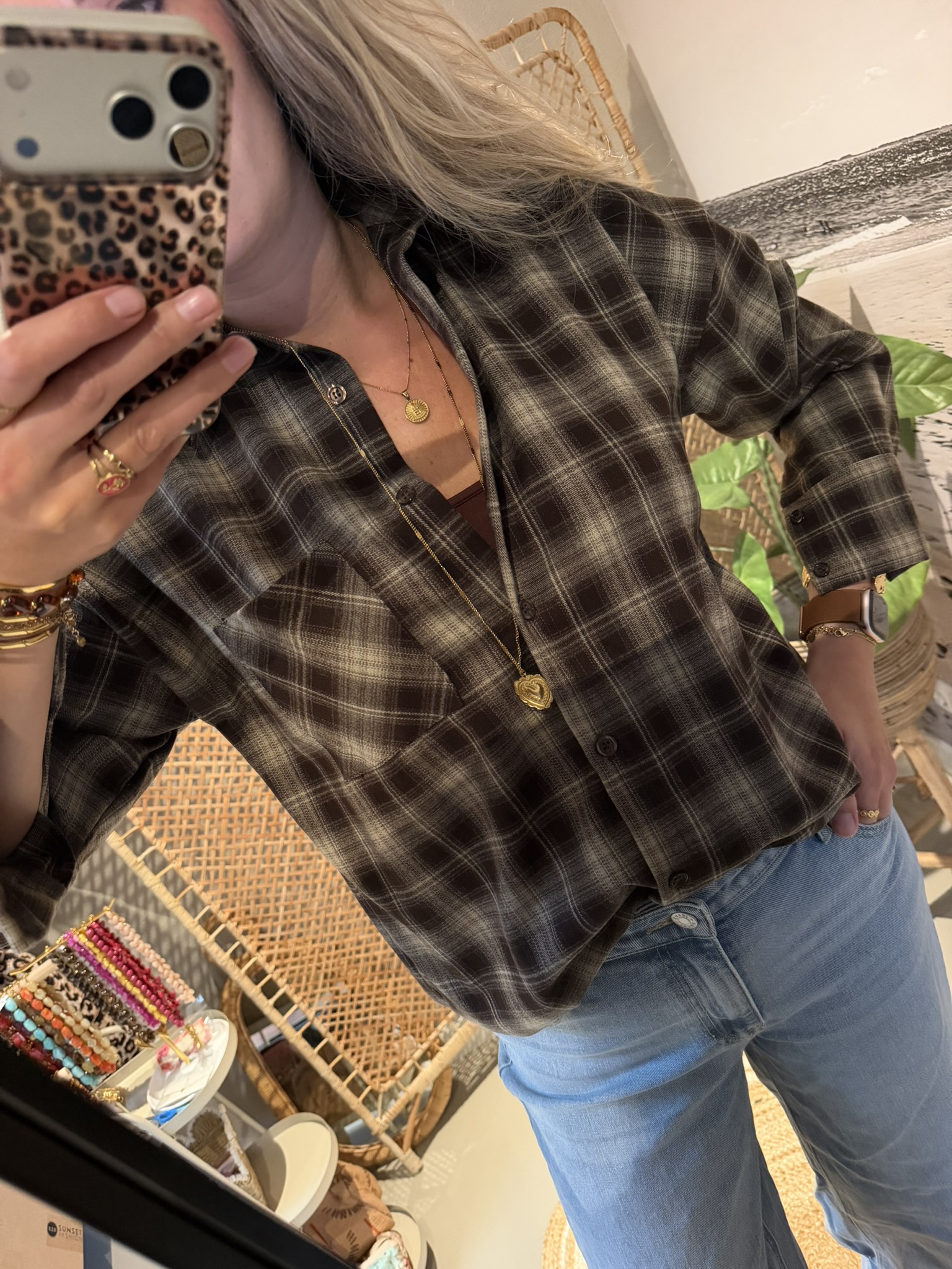 Blouse Ruitjes (Langer model) - Bruin/Beige - Afbeelding 7