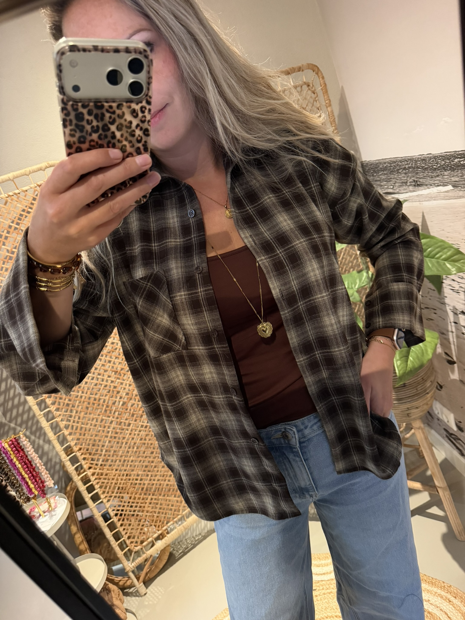 Blouse Ruitjes (Langer model) - Bruin/Beige - Afbeelding 6