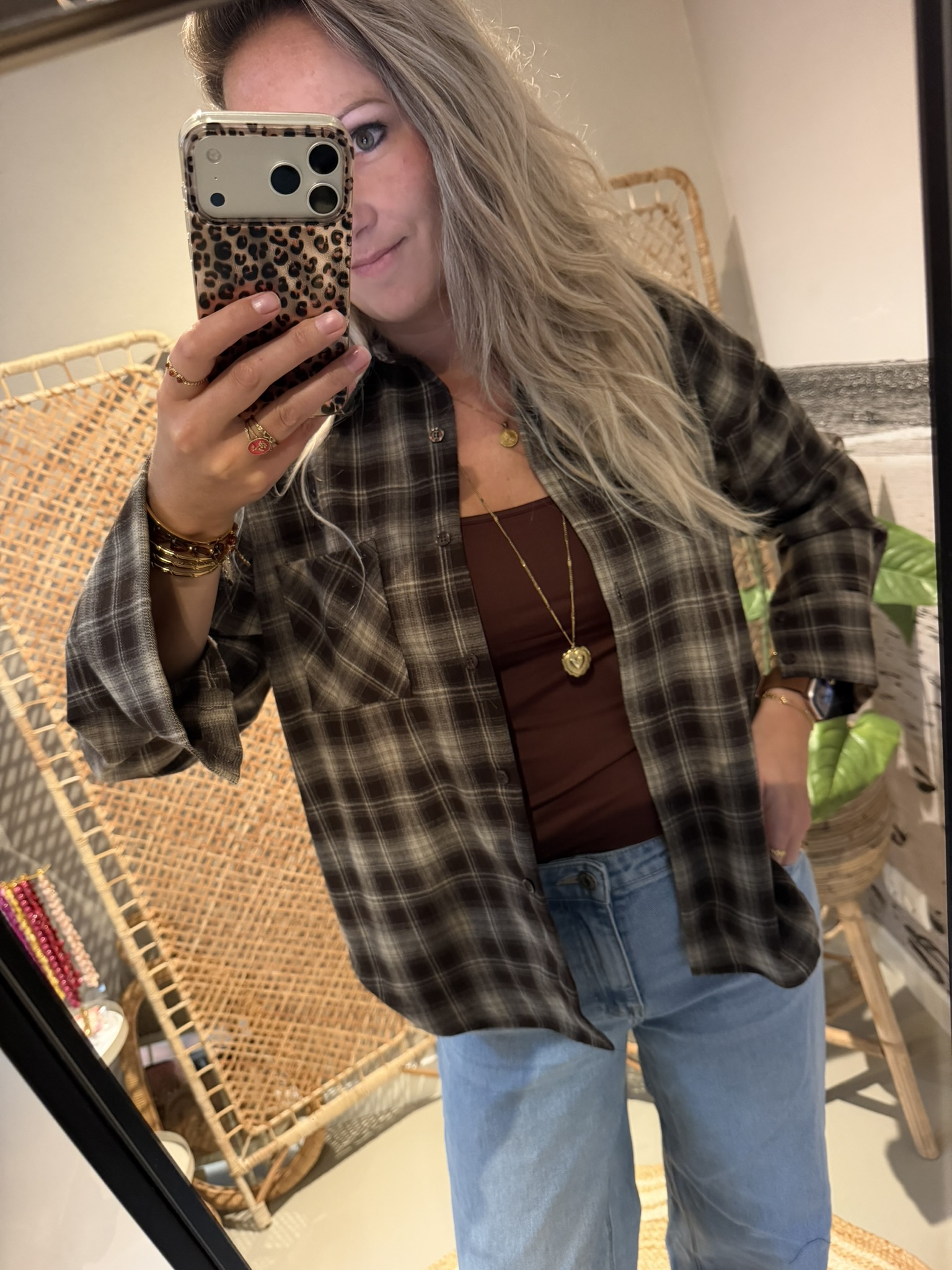Blouse Ruitjes (Langer model) - Bruin/Beige