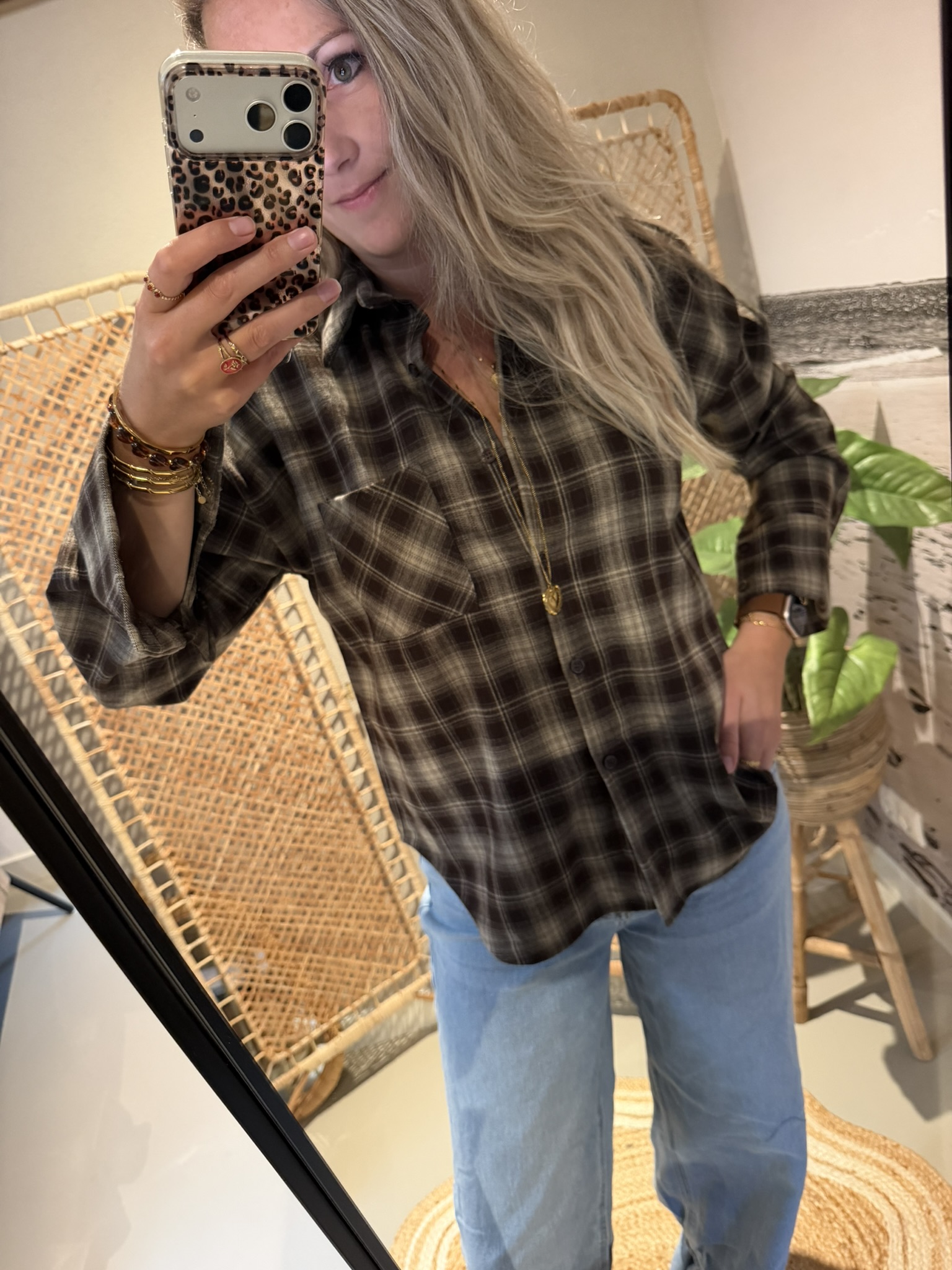 Blouse Ruitjes (Langer model) - Bruin/Beige - Afbeelding 3