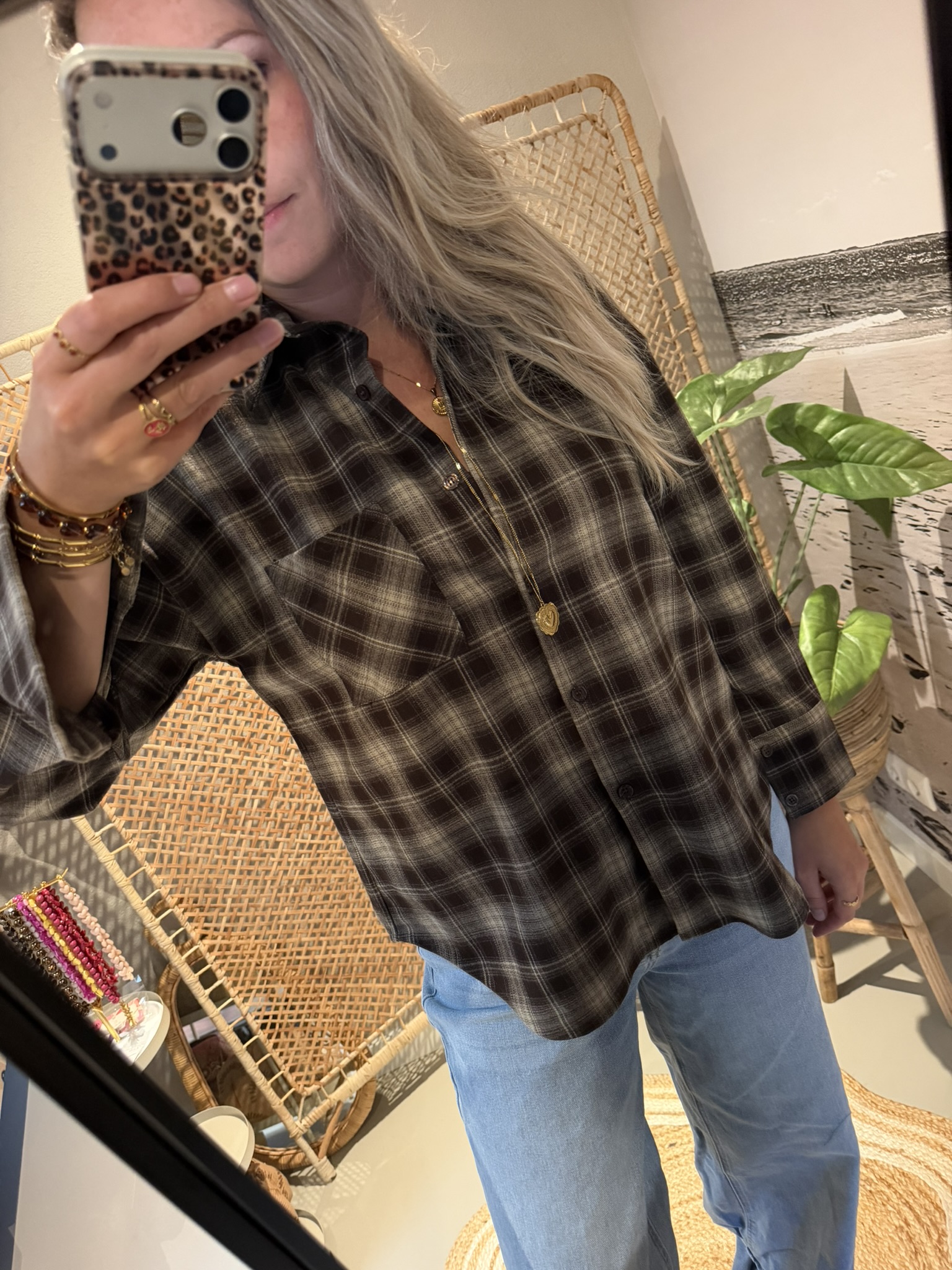 Blouse Ruitjes (Langer model) - Bruin/Beige - Afbeelding 5