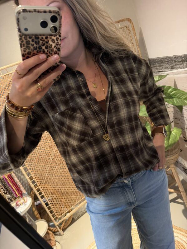 Blouse Ruitjes (Langer model) - Bruin/Beige