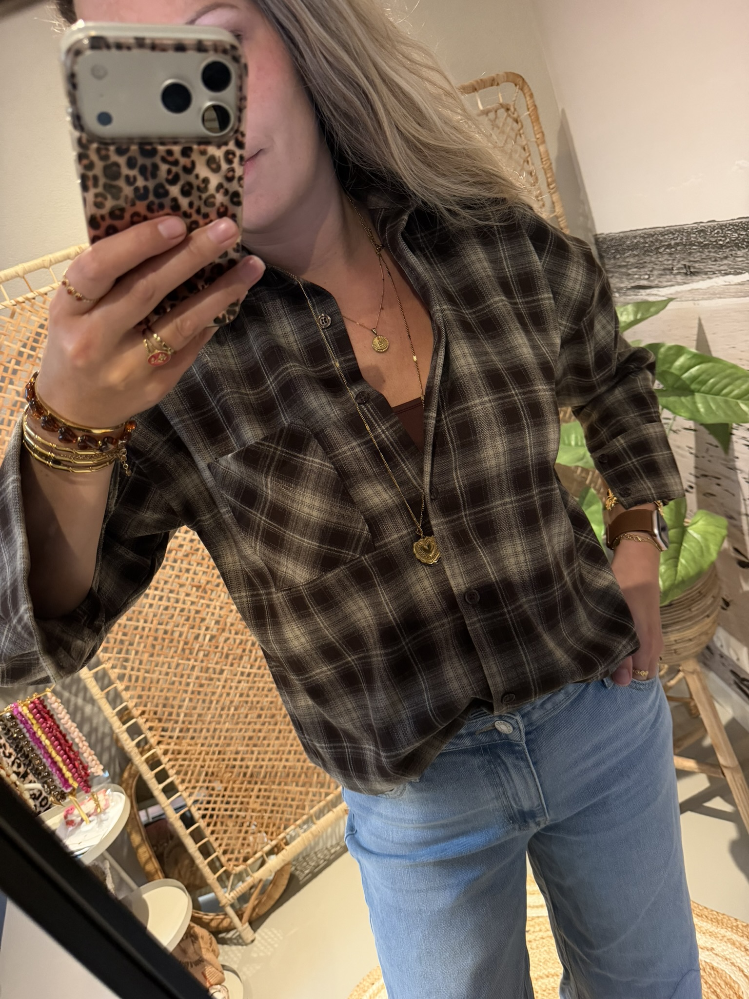 Blouse Ruitjes (Langer model) - Bruin/Beige - Afbeelding 4