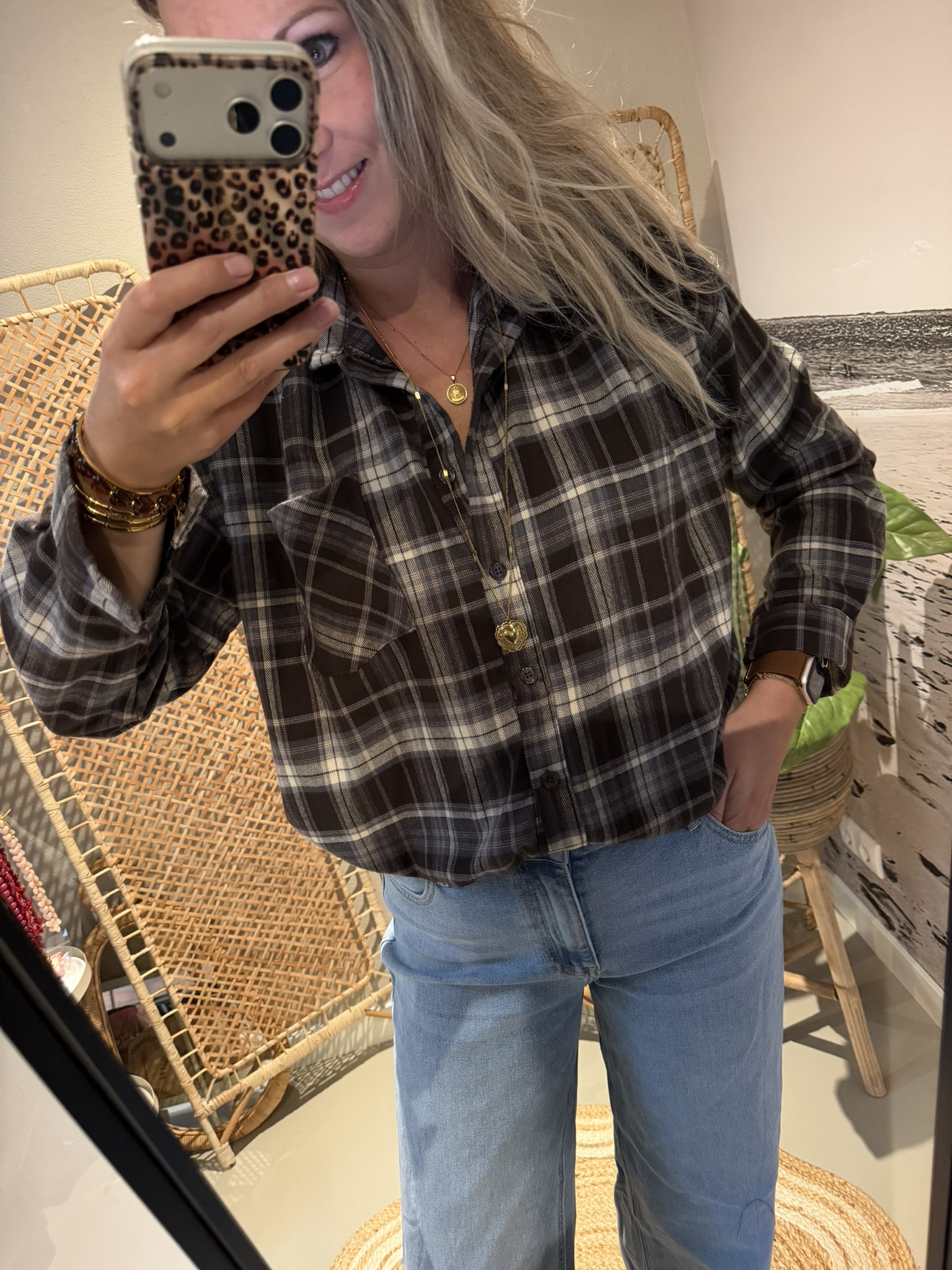 Blouse Ruitjes - Bruin/Beige/Blauw