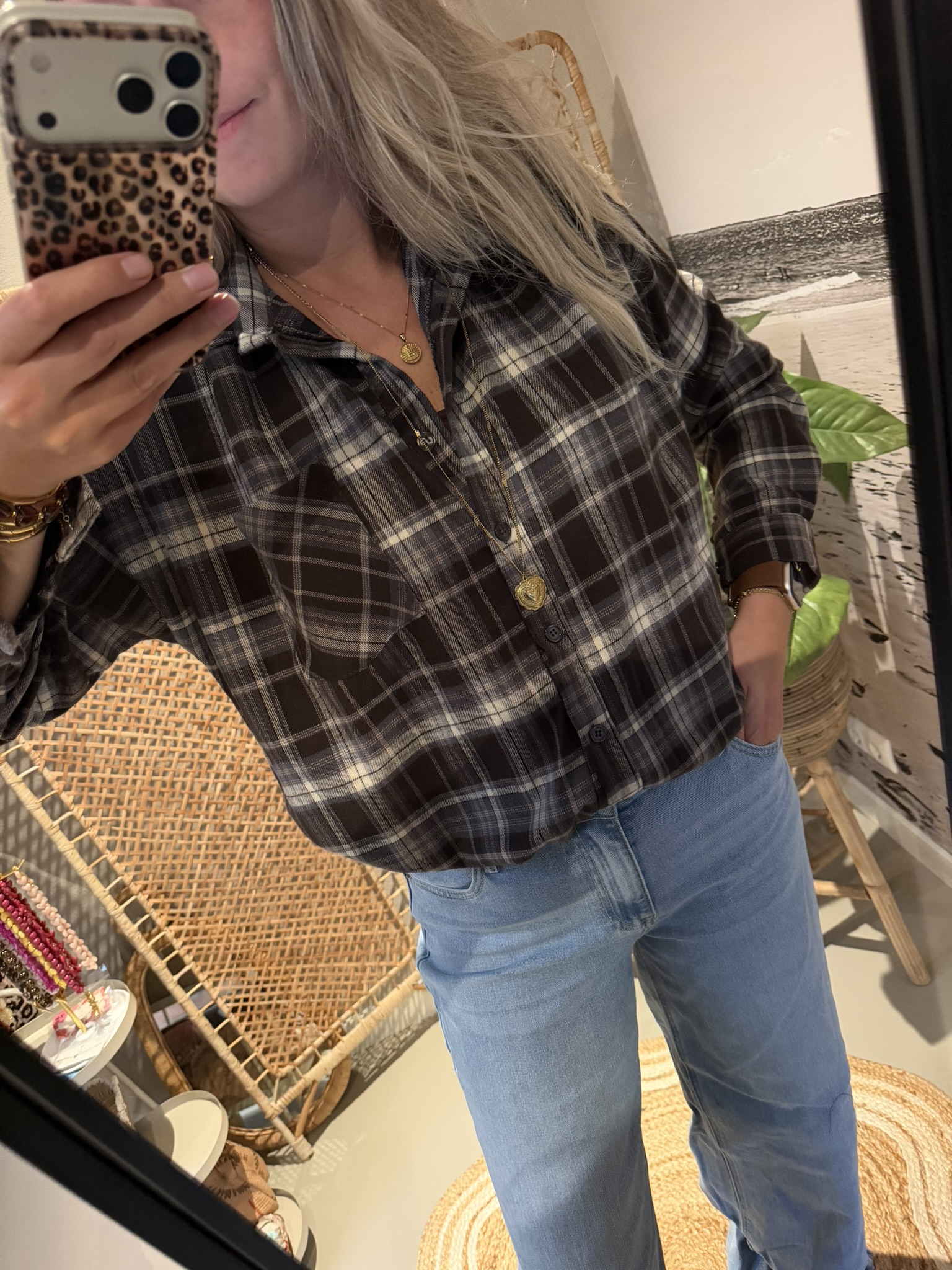 Blouse Ruitjes - Bruin/Beige/Blauw - Afbeelding 3