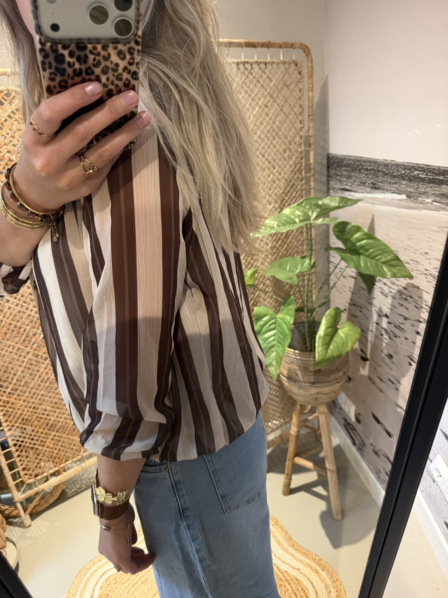 Blouse (verticaal streep) - Bruin/Beige - Afbeelding 2