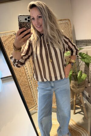 Blouse (verticaal streep) - Bruin/Beige
