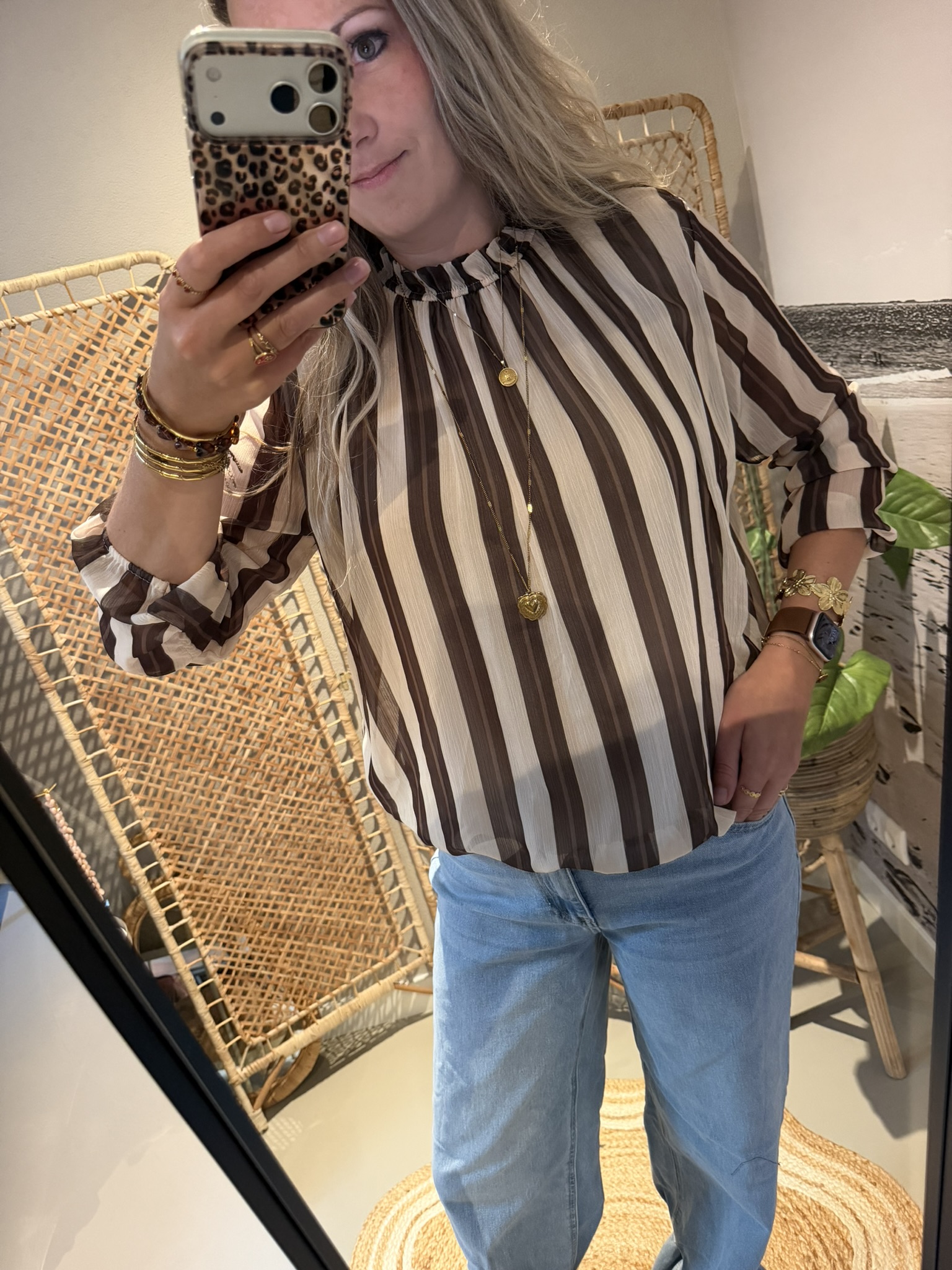 Blouse (verticaal streep) - Bruin/Beige - Afbeelding 4