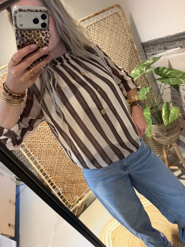 Blouse (verticaal streep) - Bruin/Beige