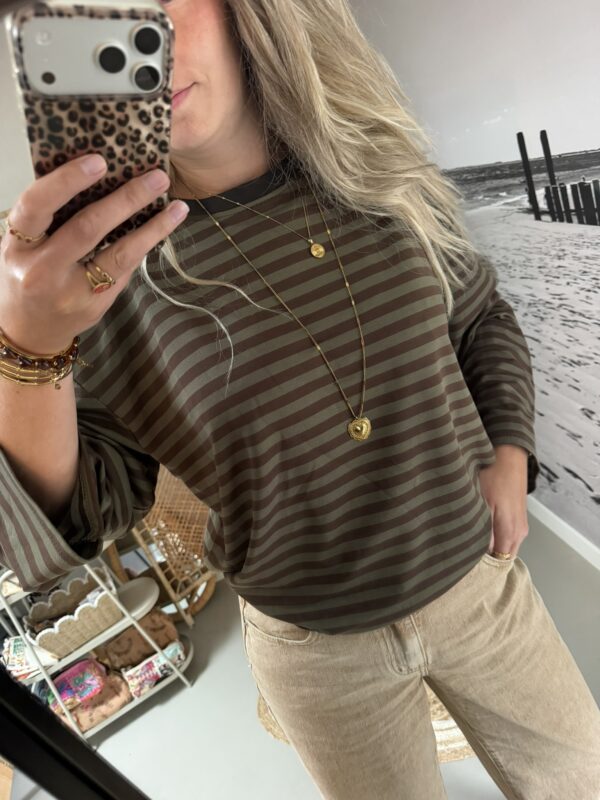 Longsleeve streep - Groen/Bruin